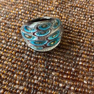 Gorgeous Glass Ring in Silver, Purple, and Blue